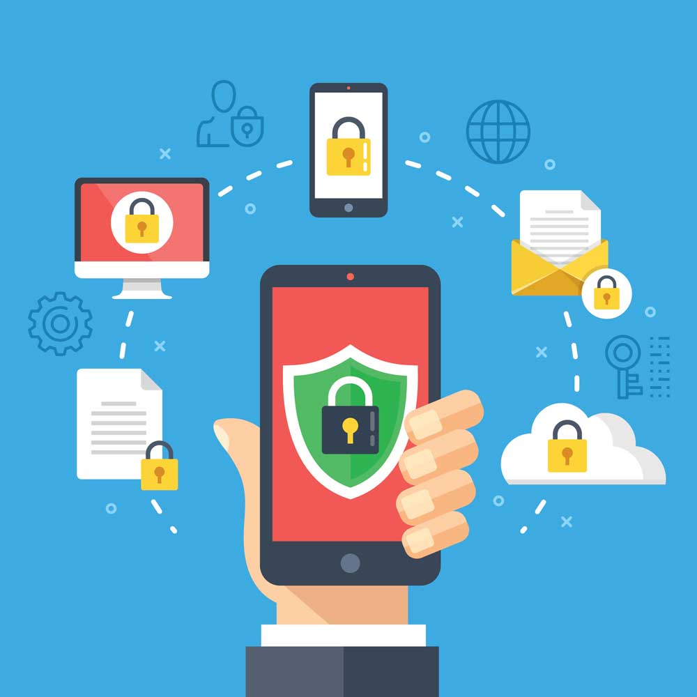 Illustration of cloud security with layered protection and a lock symbol, highlighting the security features of Microsoft Defender for Cloud.