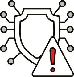 Advanced Defense Against Ransomware, Phishing, and Cyber Threats Icon - Shield with Threat Symbols