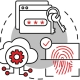 Illustration of identity management with cloud automation, secure password access, encryption keys, and user authentication
