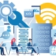 Illustration of business communication and client support services for managed call queue systems