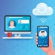Illustration of a cloud-based phone system representing business continuity and VoIP disaster recovery for small businesses