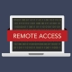 Illustration of a remote access ribbon over a laptop representing endpoint security and application control