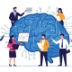 Illustration showing artificial intelligence and machine learning powering modern business collaboration and automation.