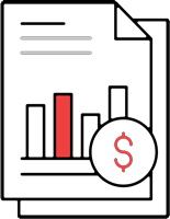 Analytics icon with a dollar sign representing financial transparency and reporting