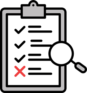 Illustration showing IT audit analysis with invoices, contracts, software licensing, and security elements representing a comprehensive technology review