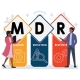 MDR (Managed Detection and Response) acronym illustrated with business concept keywords and icons, vector lettering for web banner, flyer, or landing page