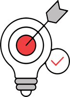 Icon showing a lightbulb with a target and checkmark, symbolizing IT strategy validation and alignment