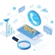 Illustration of IT consultation showing business professionals collaborating on technology strategy and digital solutions