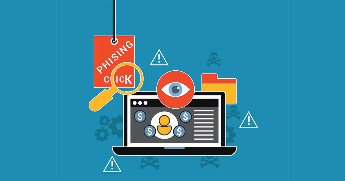 Business professional reviewing email spoofing alert on laptop screen with security shield icon overlay