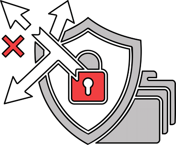 Data loss prevention icon showing a secure shield blocking unauthorized outbound data leaks