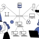 Business professionals planning an office move while reviewing network infrastructure and technology requirements